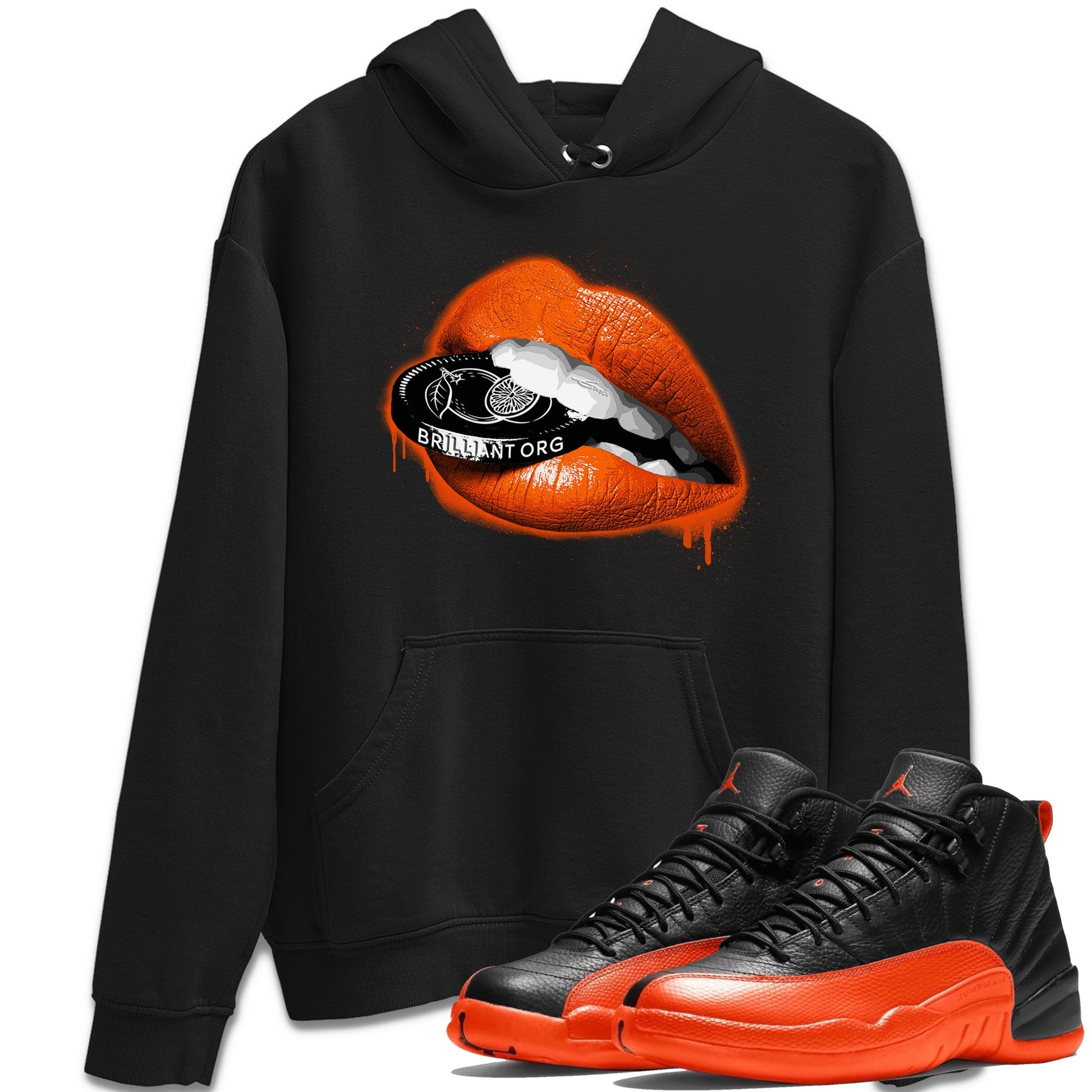 Air Jordan 12 Brilliant Orange Sneaker Match Tees Lips Coin Sneaker Tees 12s Brilliant Orange Tee Unisex Shirts Black 1