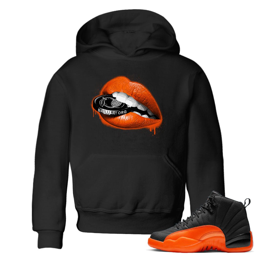 Air Jordan 12 Brilliant Orange Sneaker Match Tees Lips Coin Sneaker Tees 12s Brilliant Orange Tee Kids Shirts Black 1