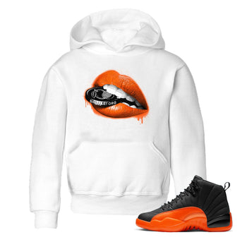 Air Jordan 12 Brilliant Orange Sneaker Match Tees Lips Coin Sneaker Tees 12s Brilliant Orange Tee Kids Shirts White 1