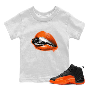 Air Jordan 12 Brilliant Orange Sneaker Match Tees Lips Coin Sneaker Tees 12s Brilliant Orange Tee Kids Shirts White 1