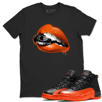 Air Jordan 12 Brilliant Orange Sneaker Match Tees Lips Coin Sneaker Tees 12s Brilliant Orange Tee Unisex Shirts Black 1