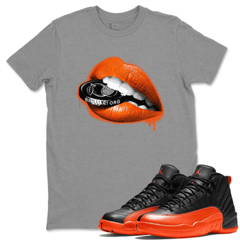 Air Jordan 12 Brilliant Orange Sneaker Match Tees Lips Coin Sneaker Tees 12s Brilliant Orange Tee Unisex Shirts Heather Grey 1