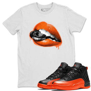 Air Jordan 12 Brilliant Orange Sneaker Match Tees Lips Coin Sneaker Tees 12s Brilliant Orange Tee Unisex Shirts White 1