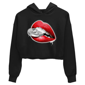 12s Cherry shirt to match jordans Lips Coin sneaker tees Air Jordan 12 Cherry SNRT Sneaker Release Tees Black 2 Crop T-Shirt