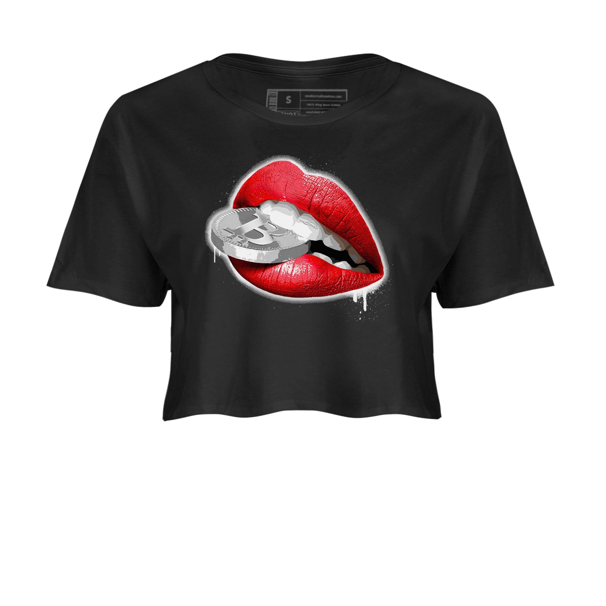 12s Cherry shirt to match jordans Lips Coin sneaker tees Air Jordan 12 Cherry SNRT Sneaker Release Tees Black 2 Crop T-Shirt