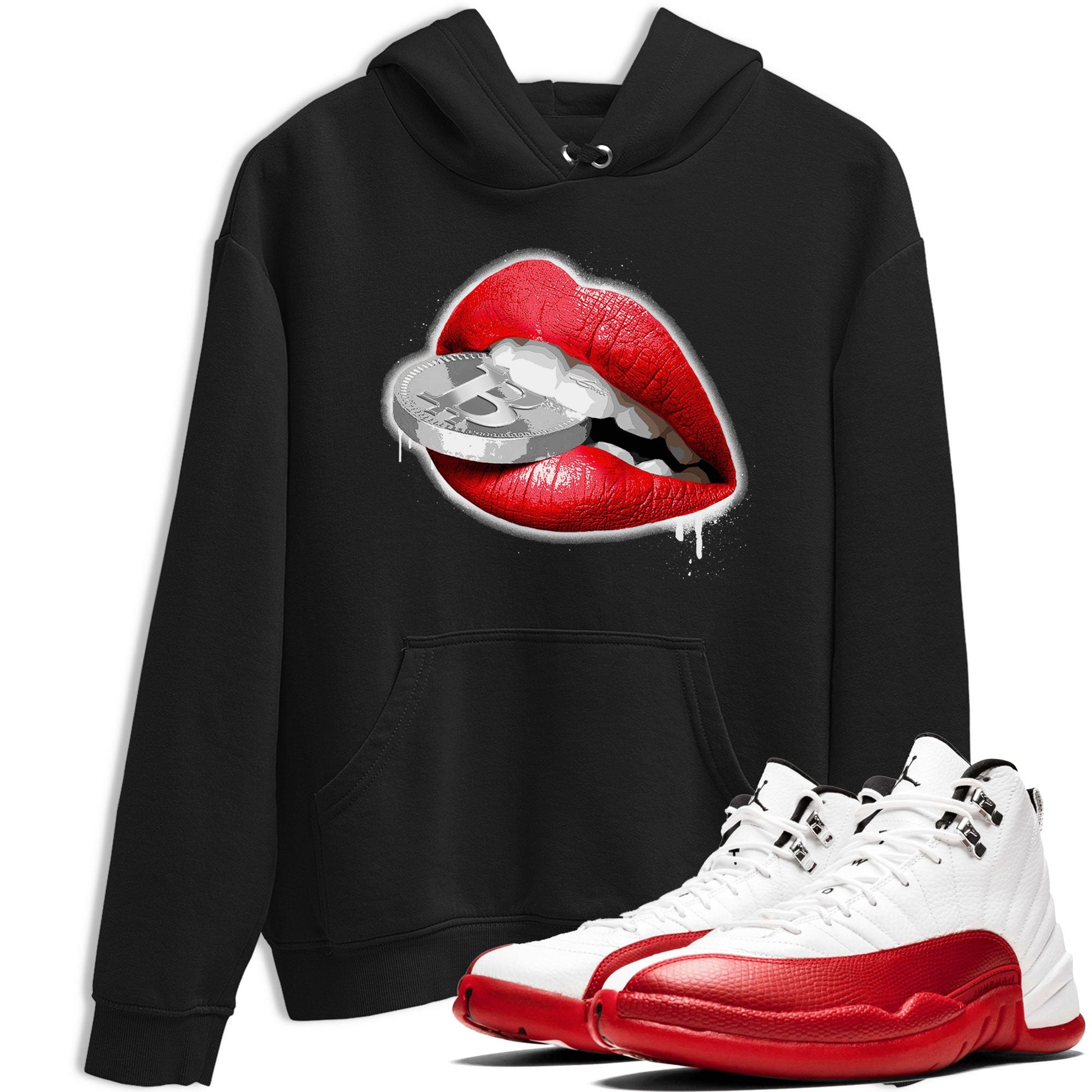 12s Cherry shirt to match jordans Lips Coin sneaker tees Air Jordan 12 Cherry SNRT Sneaker Release Tees Unisex Black 1 T-Shirt