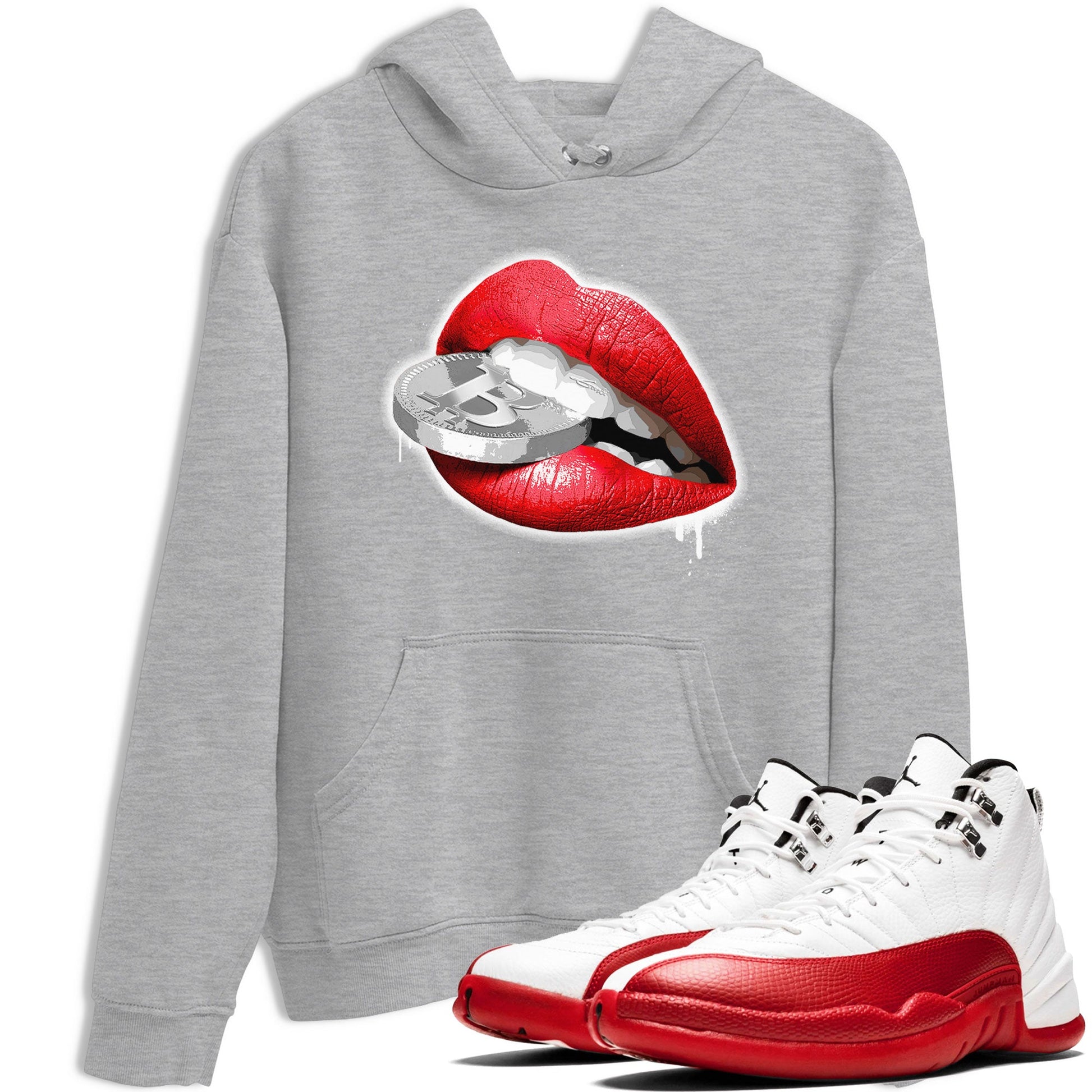 12s Cherry shirt to match jordans Lips Coin sneaker tees Air Jordan 12 Cherry SNRT Sneaker Release Tees Unisex Heather Grey 1 T-Shirt