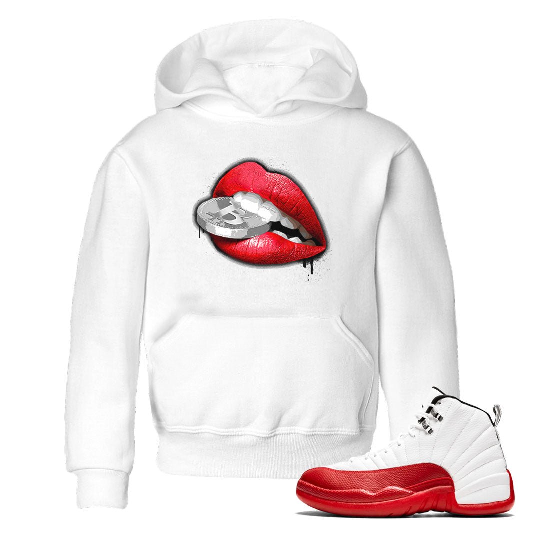 12s Cherry shirt to match jordans Lips Coin sneaker tees Air Jordan 12 Cherry SNRT Sneaker Release Tees Baby Toddler White 1 T-Shirt