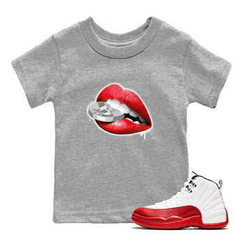 12s Cherry shirt to match jordans Lips Coin sneaker tees Air Jordan 12 Cherry SNRT Sneaker Release Tees Baby Toddler Heather Grey 1 T-Shirt