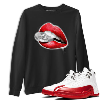12s Cherry shirt to match jordans Lips Coin sneaker tees Air Jordan 12 Cherry SNRT Sneaker Release Tees Unisex Black 1 T-Shirt
