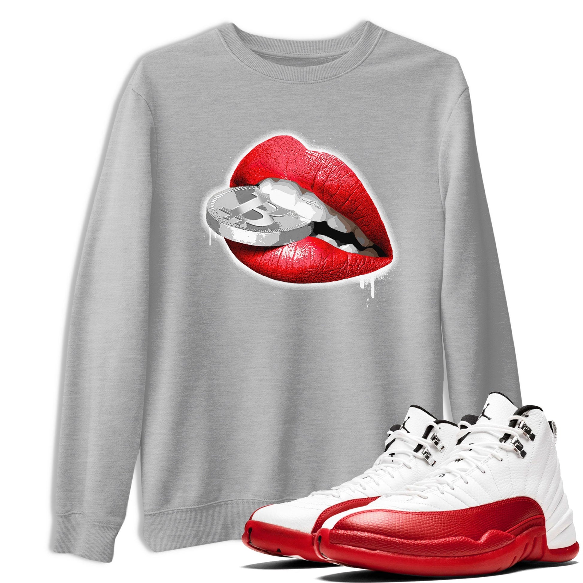 12s Cherry shirt to match jordans Lips Coin sneaker tees Air Jordan 12 Cherry SNRT Sneaker Release Tees Unisex Heather Grey 1 T-Shirt