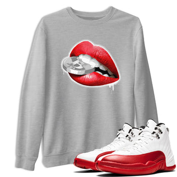 12s Cherry shirt to match jordans Lips Coin sneaker tees Air Jordan 12 Cherry SNRT Sneaker Release Tees Unisex Heather Grey 1 T-Shirt