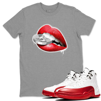 12s Cherry shirt to match jordans Lips Coin sneaker tees Air Jordan 12 Cherry SNRT Sneaker Release Tees Unisex Heather Grey 1 T-Shirt