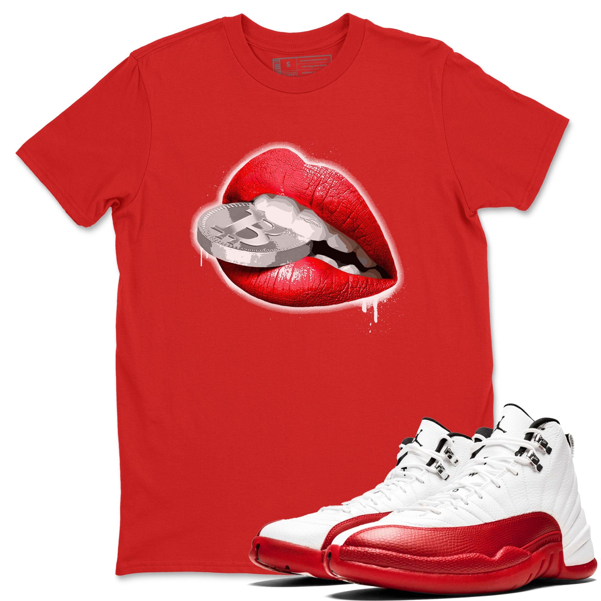12s Cherry shirt to match jordans Lips Coin sneaker tees Air Jordan 12 Cherry SNRT Sneaker Release Tees Unisex Red 1 T-Shirt