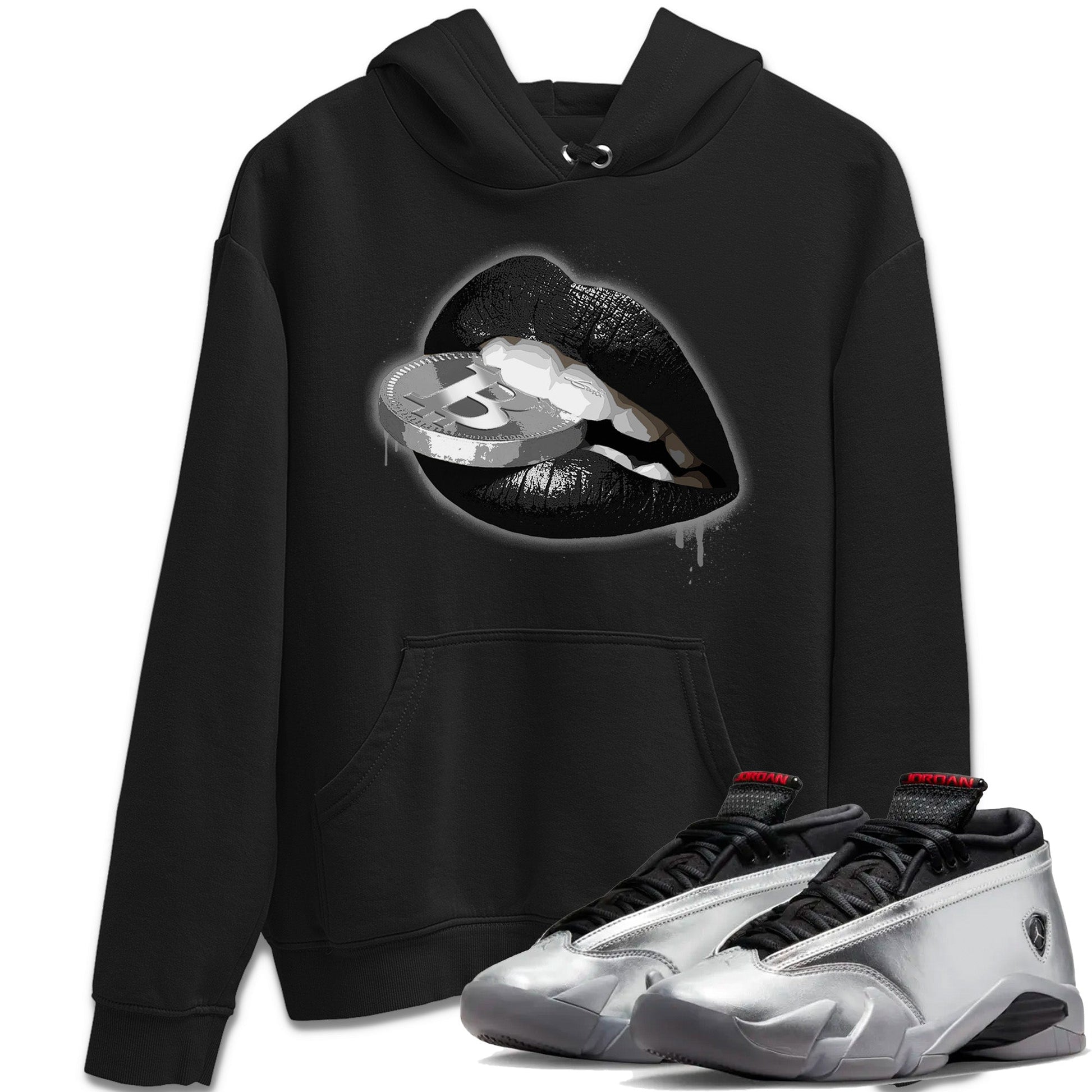 Air Jordan 14 Metallic Silver Sneaker Match Tees Lips Coin Sneaker Tees Jordan 14 WMNS Metallic Silver Sneaker Release Tees Unisex Shirts Black 1