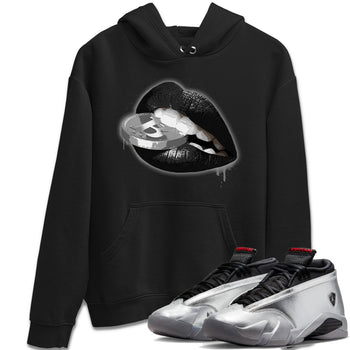 Air Jordan 14 Metallic Silver Sneaker Match Tees Lips Coin Sneaker Tees Jordan 14 WMNS Metallic Silver Sneaker Release Tees Unisex Shirts Black 1