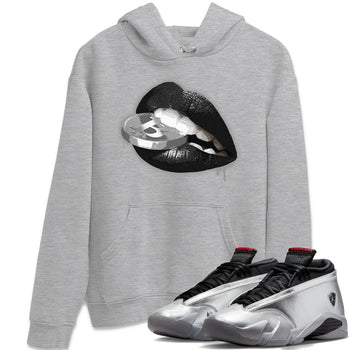 Air Jordan 14 Metallic Silver Sneaker Match Tees Lips Coin Sneaker Tees Jordan 14 WMNS Metallic Silver Sneaker Release Tees Unisex Shirts Heather Grey 1