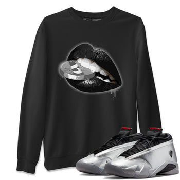 Air Jordan 14 Metallic Silver Sneaker Match Tees Lips Coin Sneaker Tees Jordan 14 WMNS Metallic Silver Sneaker Release Tees Unisex Shirts Black 1