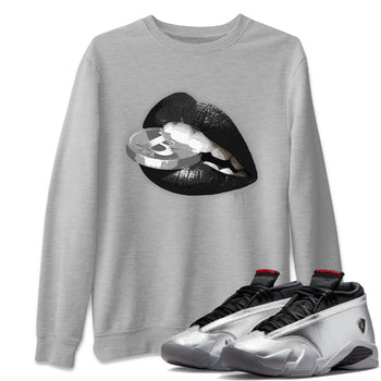 Air Jordan 14 Metallic Silver Sneaker Match Tees Lips Coin Sneaker Tees Jordan 14 WMNS Metallic Silver Sneaker Release Tees Unisex Shirts Heather Grey 1