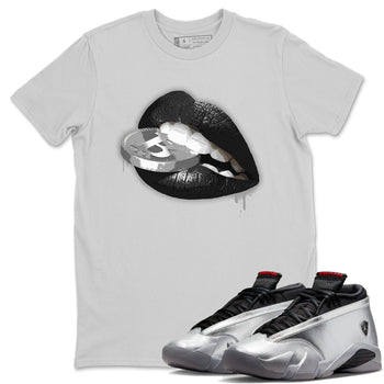 Air Jordan 14 Metallic Silver Lips Coin Crew Neck Sneaker Tees Jordan 14 WMNS Metallic Silver Sneaker T-Shirts Washing and Care Tip