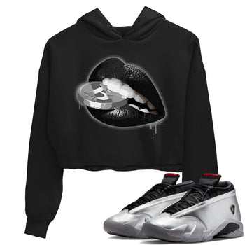 Air Jordan 14 Metallic Silver Sneaker Match Tees Lips Coin Sneaker Tees Jordan 14 WMNS Metallic Silver Sneaker Release Tees Women's Shirts Black 1