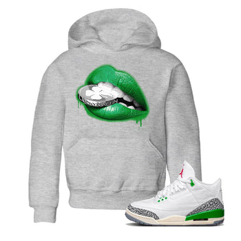 Air Jordan 3 Lucky Green Sneaker Match Tees Lips Coin Sneaker Tees Air Jordan 3 WMNS Lucky Green Sneaker Release Tees Kids Shirts Heather Grey 1