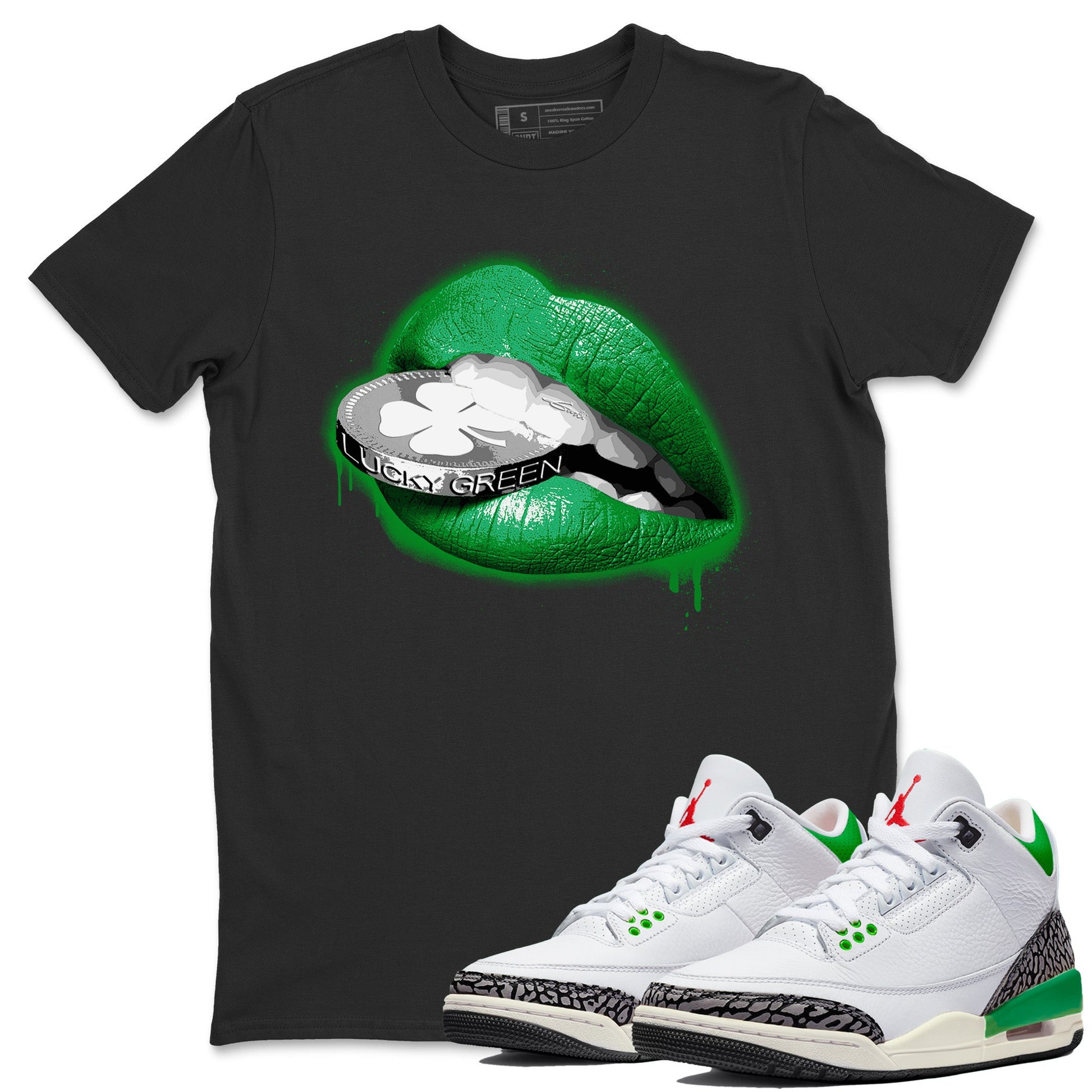 Air Jordan 3 Lucky Green Sneaker Match Tees Lips Coin Sneaker Tees Air Jordan 3 WMNS Lucky Green Sneaker Release Tees Unisex Shirts Black 1