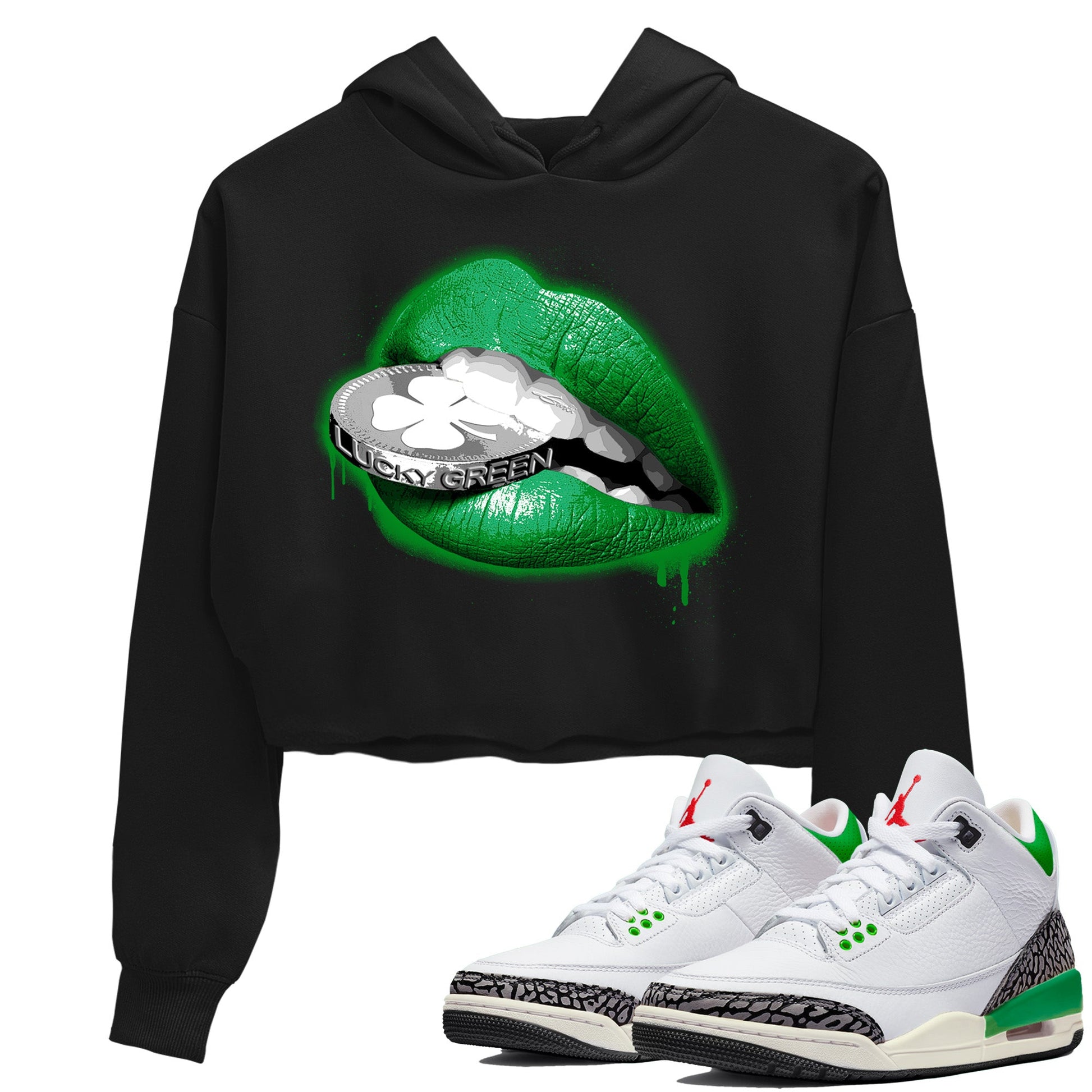 Air Jordan 3 Lucky Green Sneaker Match Tees Lips Coin Sneaker Tees Air Jordan 3 WMNS Lucky Green Sneaker Release Tees Women's Shirts Black 1