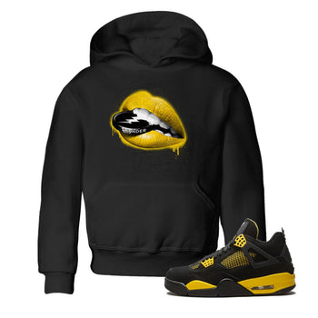 Air Jordan 4 Thunder Sneaker Match Tees Lips Coin Sneaker Tees Air Jordan 4 Retro Thunder Sneaker Release Tees Kids Shirts Black 1
