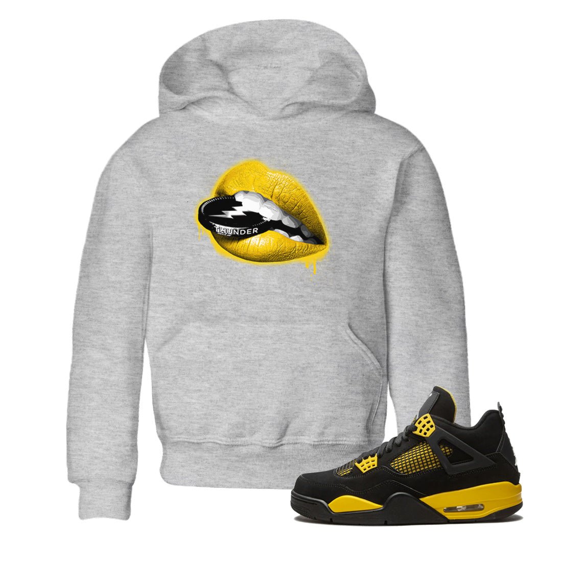 Air Jordan 4 Thunder Sneaker Match Tees Lips Coin Sneaker Tees Air Jordan 4 Retro Thunder Sneaker Release Tees Kids Shirts Heather Grey 1