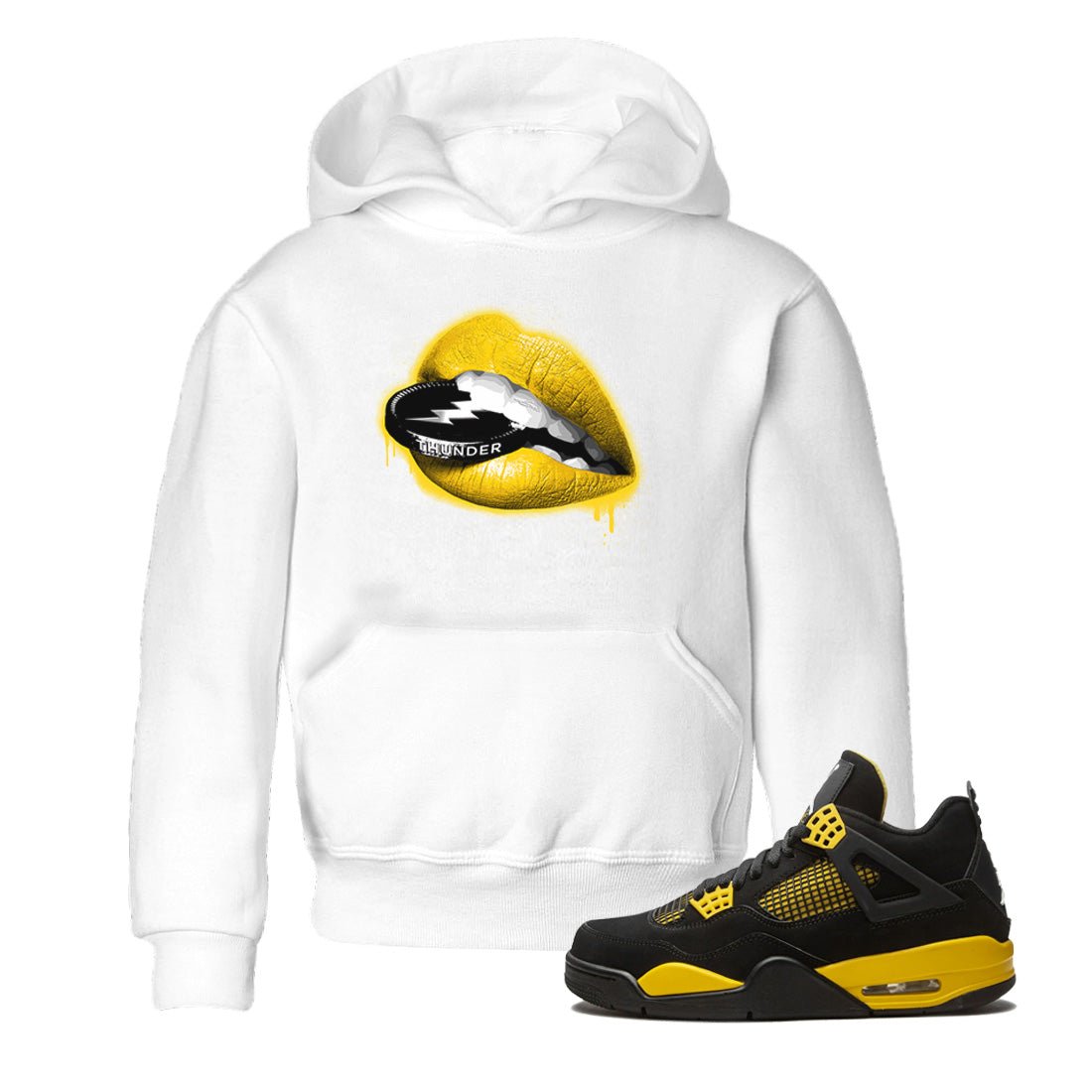 Air Jordan 4 Thunder Sneaker Match Tees Lips Coin Sneaker Tees Air Jordan 4 Retro Thunder Sneaker Release Tees Kids Shirts White 1