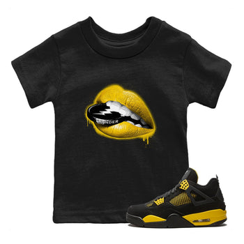 Air Jordan 4 Thunder Sneaker Match Tees Lips Coin Sneaker Tees Air Jordan 4 Retro Thunder Sneaker Release Tees Kids Shirts Black 1