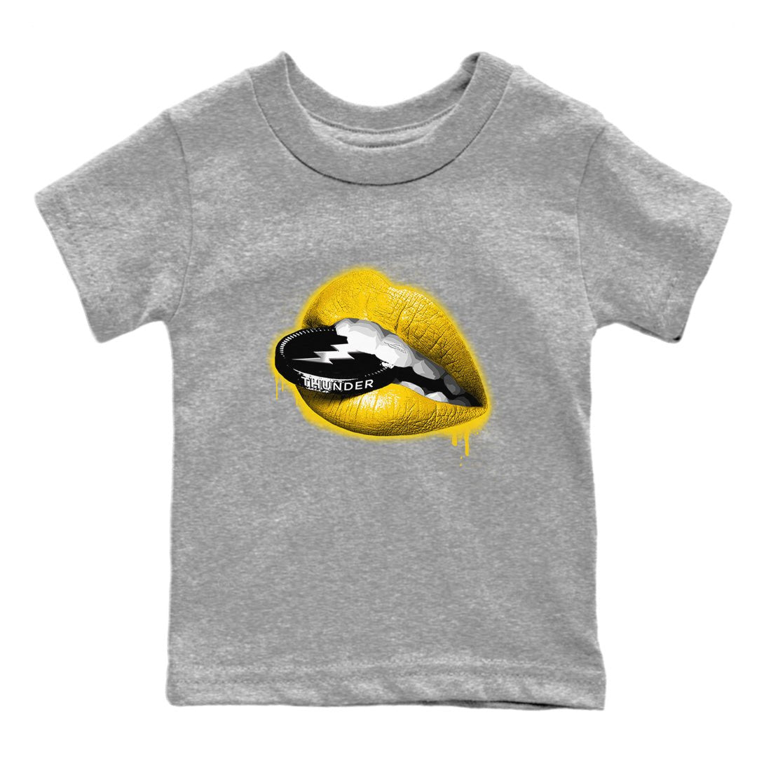 Air Jordan 4 Thunder Sneaker Match Tees Lips Coin Sneaker Tees Air Jordan 4 Retro Thunder Sneaker Release Tees Kids Shirts Heather Grey 2