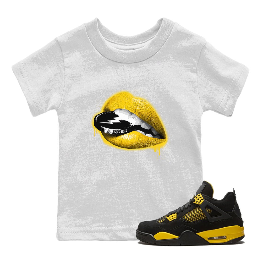 Air Jordan 4 Thunder Sneaker Match Tees Lips Coin Sneaker Tees Air Jordan 4 Retro Thunder Sneaker Release Tees Kids Shirts White 1