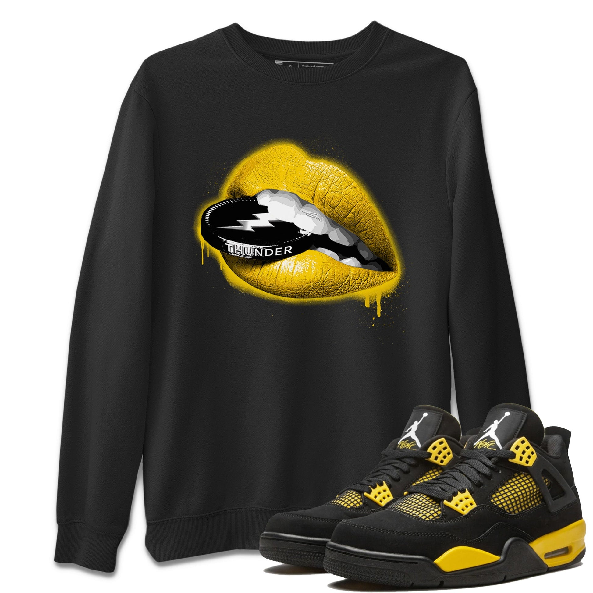 Air Jordan 4 Thunder Sneaker Match Tees Lips Coin Sneaker Tees Air Jordan 4 Retro Thunder Sneaker Release Tees Unisex Shirts Black 1