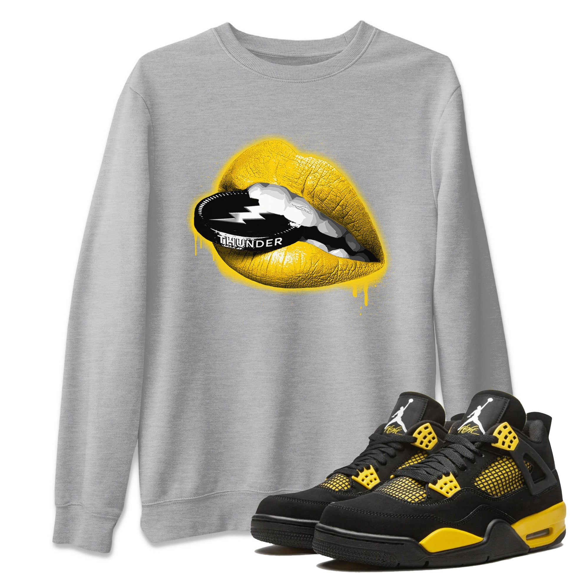 Air Jordan 4 Thunder Sneaker Match Tees Lips Coin Sneaker Tees Air Jordan 4 Retro Thunder Sneaker Release Tees Unisex Shirts Heather Grey 1