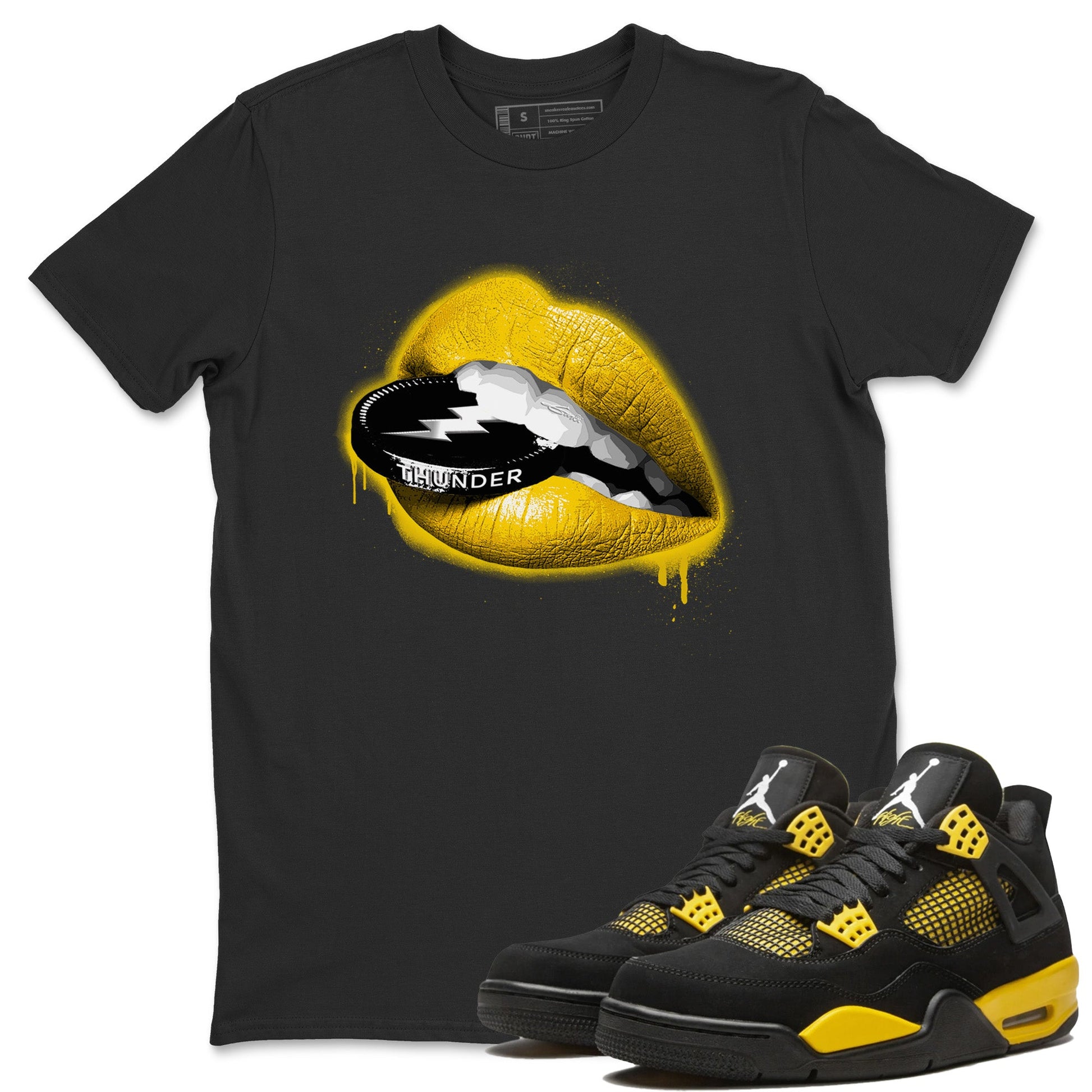 Air Jordan 4 Thunder Sneaker Match Tees Lips Coin Sneaker Tees Air Jordan 4 Retro Thunder Sneaker Release Tees Unisex Shirts Black 1