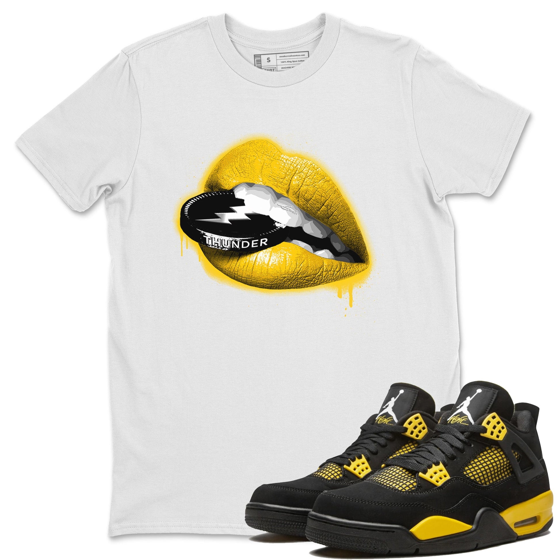 Air Jordan 4 Thunder Sneaker Match Tees Lips Coin Sneaker Tees Air Jordan 4 Retro Thunder Sneaker Release Tees Unisex Shirts White 1