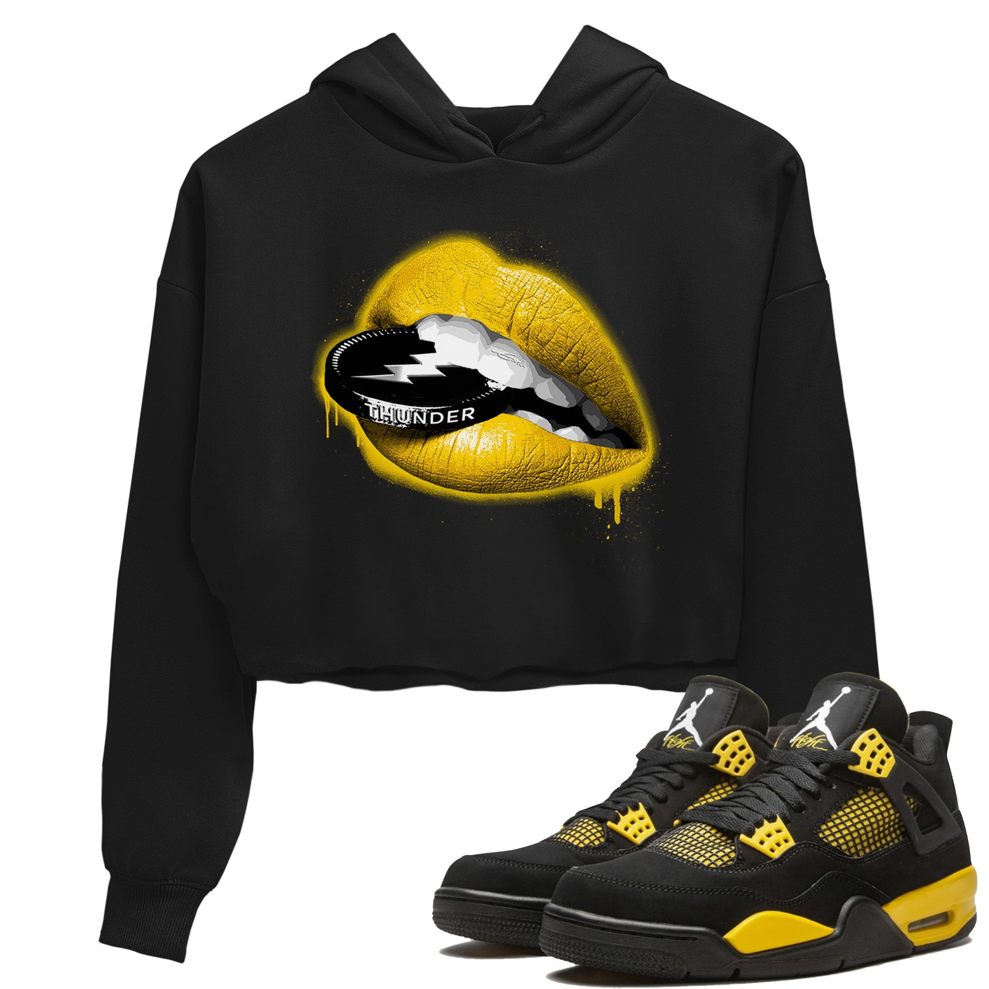 Air Jordan 4 Thunder Sneaker Match Tees Lips Coin Sneaker Tees Air Jordan 4 Retro Thunder Sneaker Release Tees Women's Shirts Black 1