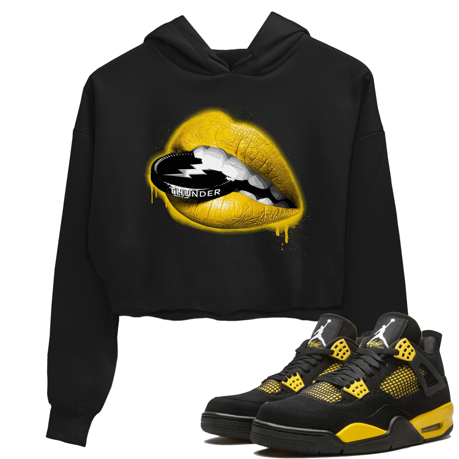 Air Jordan 4 Thunder Sneaker Match Tees Lips Coin Sneaker Tees Air Jordan 4 Retro Thunder Sneaker Release Tees Women's Shirts Black 1