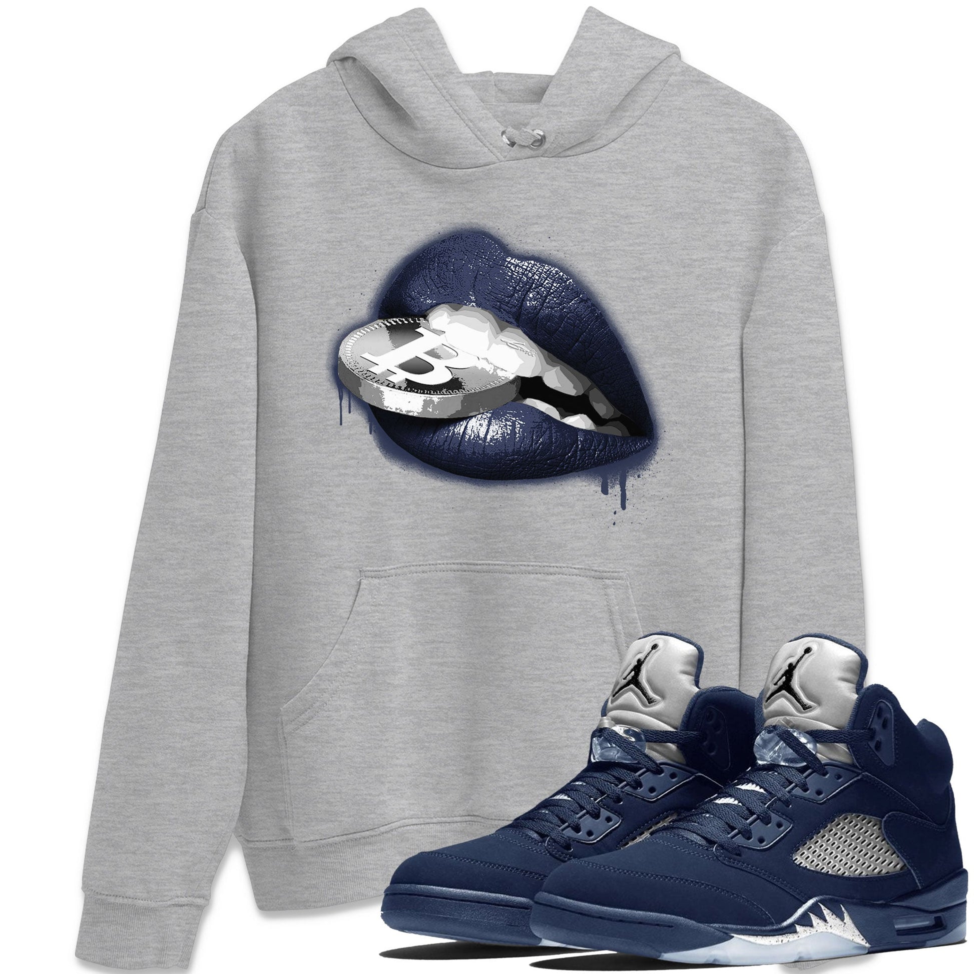 Midnight Navy 5s shirt to match jordans Lips Coin sneaker tees Air Jordan 5 Retro Midnight Navy SNRT Sneaker Release Tees Unisex Heather Grey 1 T-Shirt