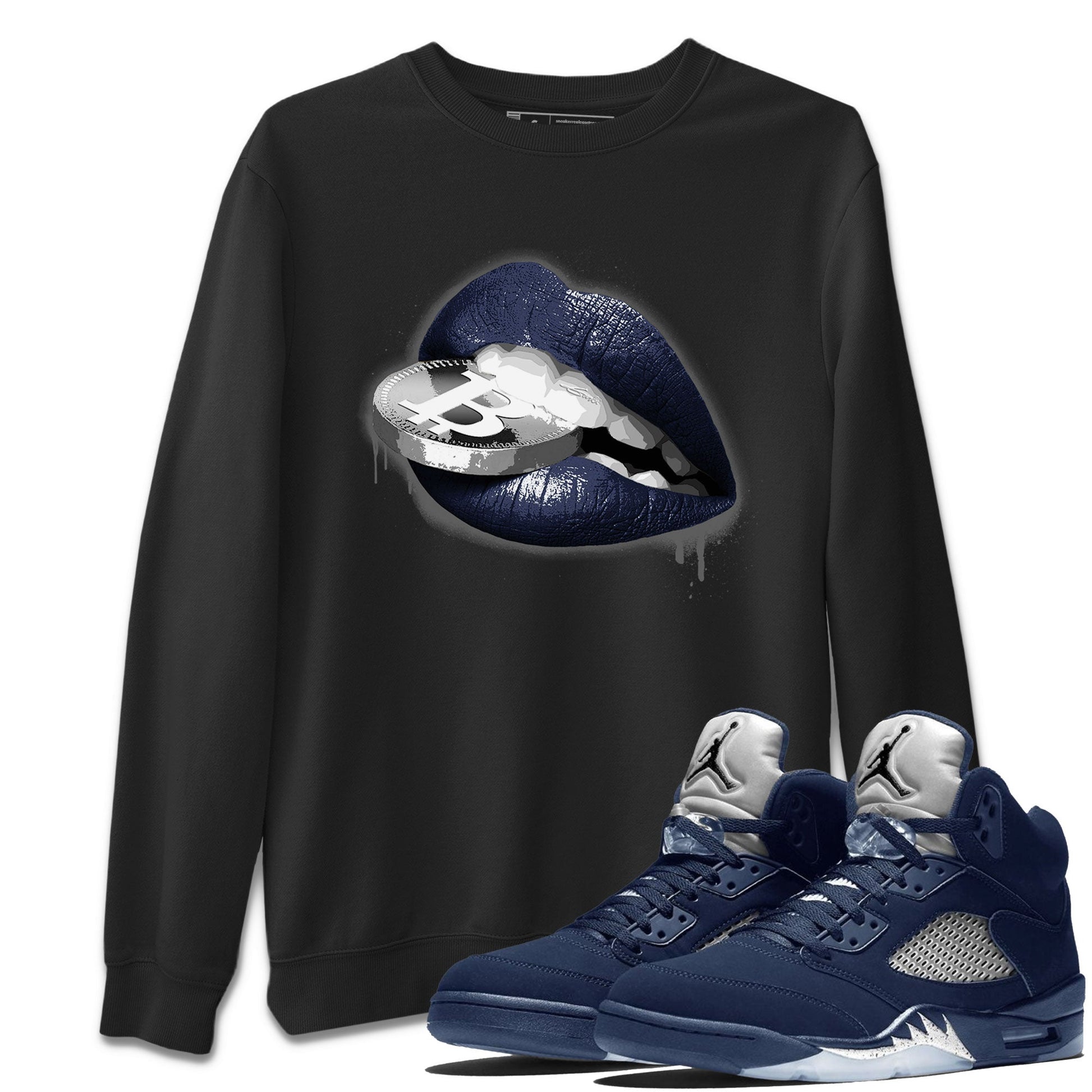 Midnight Navy 5s shirt to match jordans Lips Coin sneaker tees Air Jordan 5 Retro Midnight Navy SNRT Sneaker Release Tees Unisex Black 1 T-Shirt