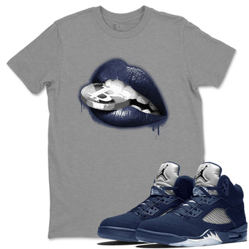 Midnight Navy 5s shirt to match jordans Lips Coin sneaker tees Air Jordan 5 Retro Midnight Navy SNRT Sneaker Release Tees Unisex Heather Grey 1 T-Shirt