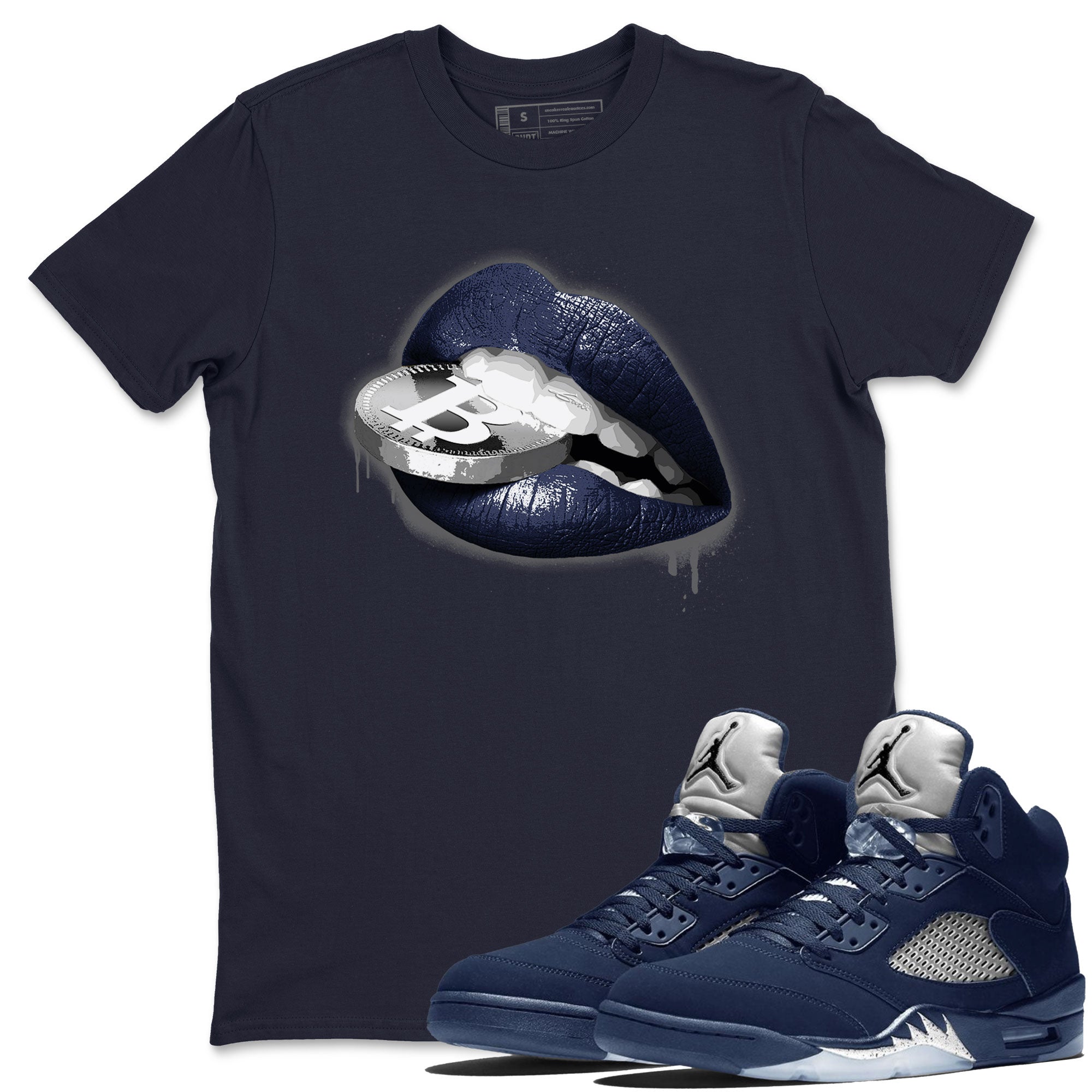 Midnight Navy 5s shirt to match jordans Lips Coin sneaker tees Air Jordan 5 Retro Midnight Navy SNRT Sneaker Release Tees Unisex Navy 1 T-Shirt