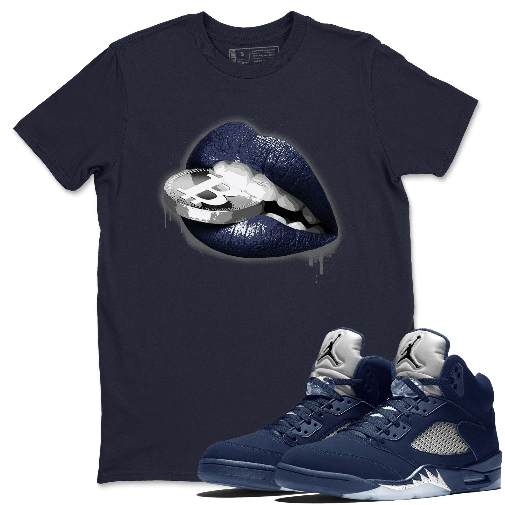 Midnight Navy 5s shirt to match jordans Lips Coin sneaker tees Air Jordan 5 Retro Midnight Navy SNRT Sneaker Release Tees Unisex Navy 1 T-Shirt