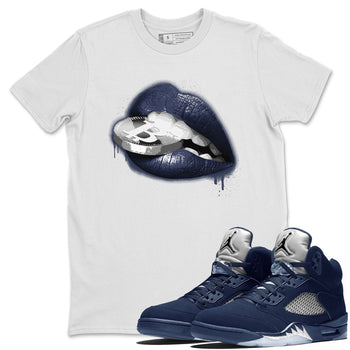 Midnight Navy 5s shirt to match jordans Lips Coin sneaker tees Air Jordan 5 Retro Midnight Navy SNRT Sneaker Release Tees Unisex White 1 T-Shirt