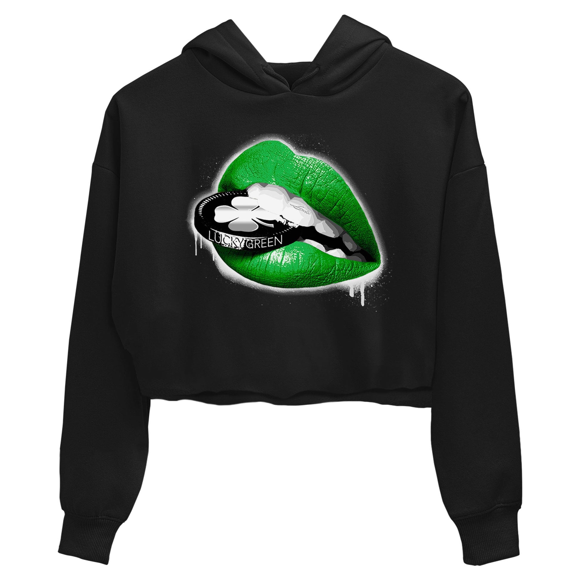 AJ5 Retro Lucky Green shirt to match jordans Lips Coin sneaker tees Air Jordan 5 Retro Lucky Green SNRT Sneaker Tees Casual Crew Neck T-Shirt Black 2 Crop T-Shirt