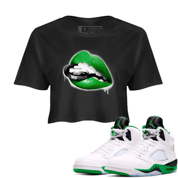 AJ5 Retro Lucky Green shirt to match jordans Lips Coin sneaker tees Air Jordan 5 Retro Lucky Green SNRT Sneaker Tees Casual Crew Neck T-Shirt Black 1 Crop T-Shirt