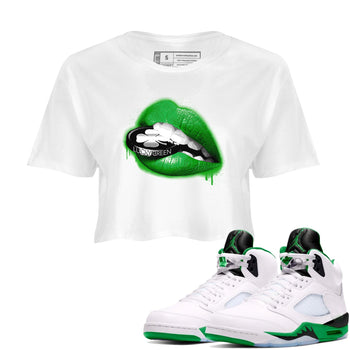 AJ5 Retro Lucky Green shirt to match jordans Lips Coin sneaker tees Air Jordan 5 Retro Lucky Green SNRT Sneaker Tees Casual Crew Neck T-Shirt White 1 Crop T-Shirt