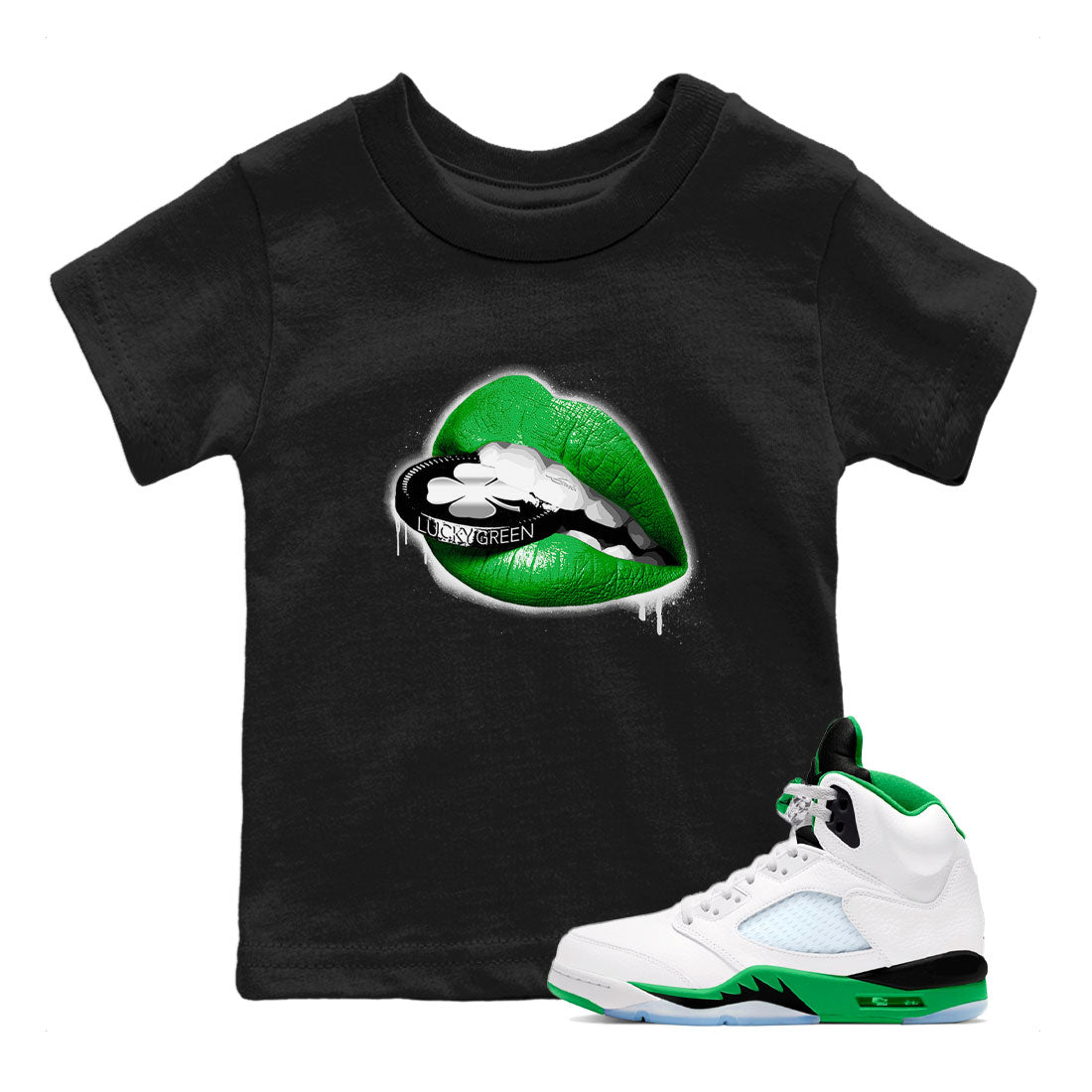AJ5 Retro Lucky Green shirt to match jordans Lips Coin sneaker tees Air Jordan 5 Retro Lucky Green SNRT Sneaker Tees Casual Crew Neck T-Shirt Baby Toddler Black 1 T-Shirt